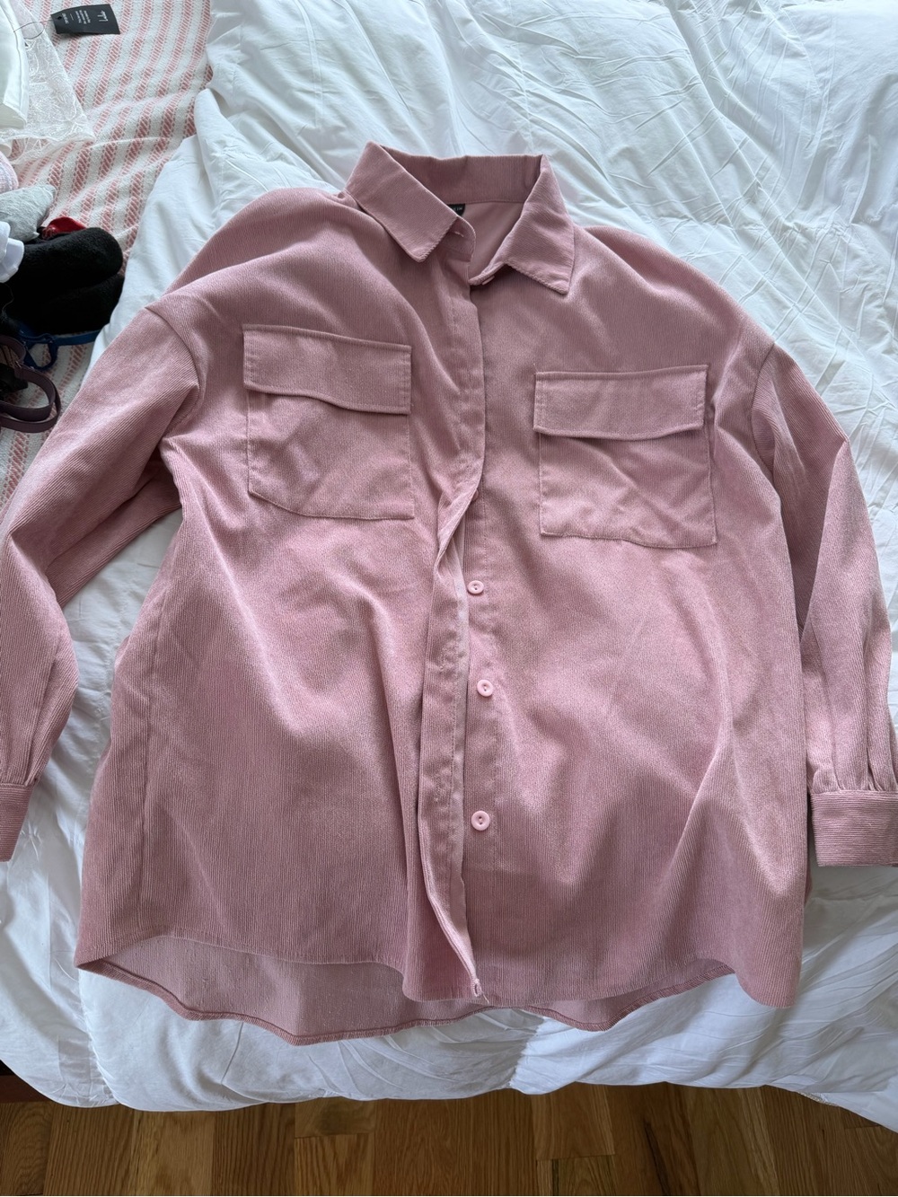 SHEIN Dusty Pink Long-Sleeve Casual Button-Down Shirt. Lightweight corduroy.